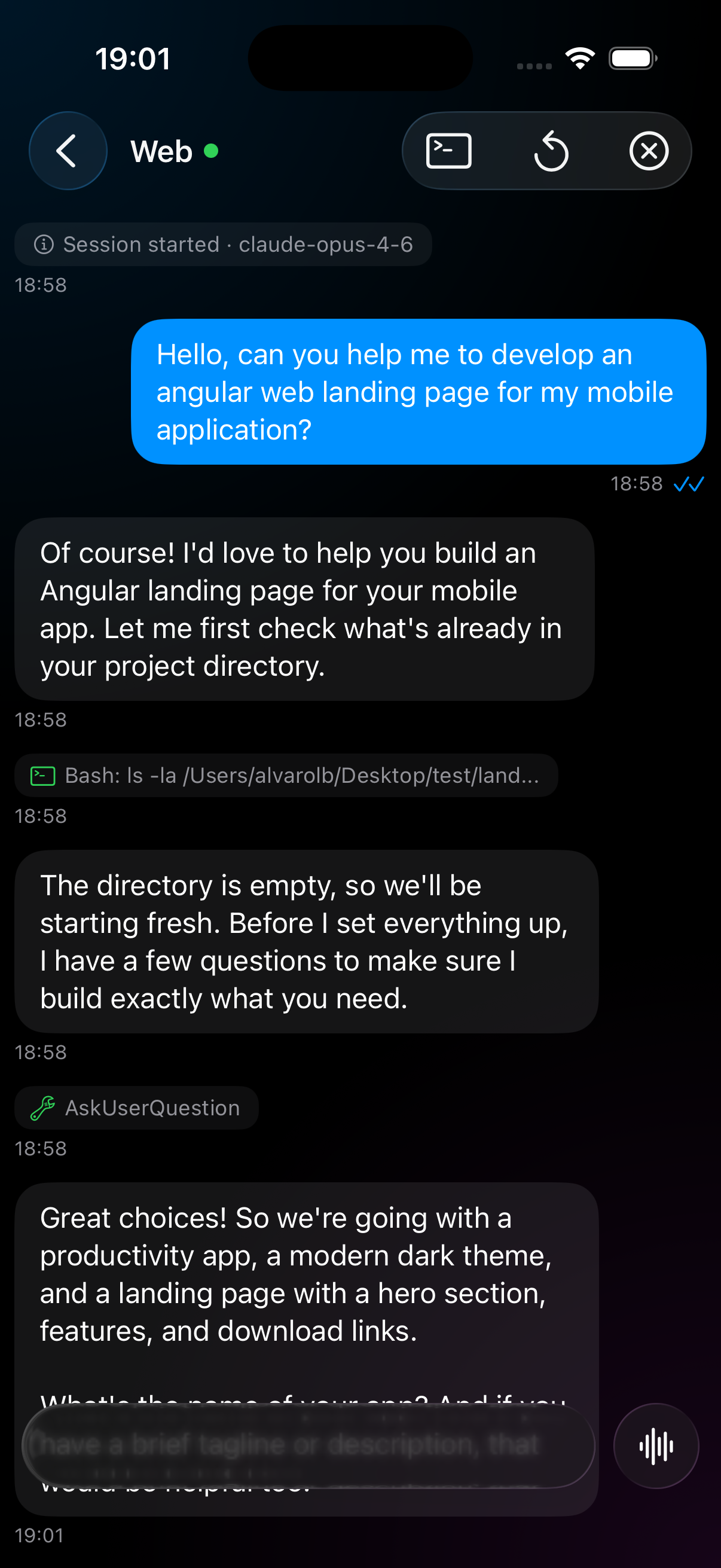 KoeCode iPhone - Active session