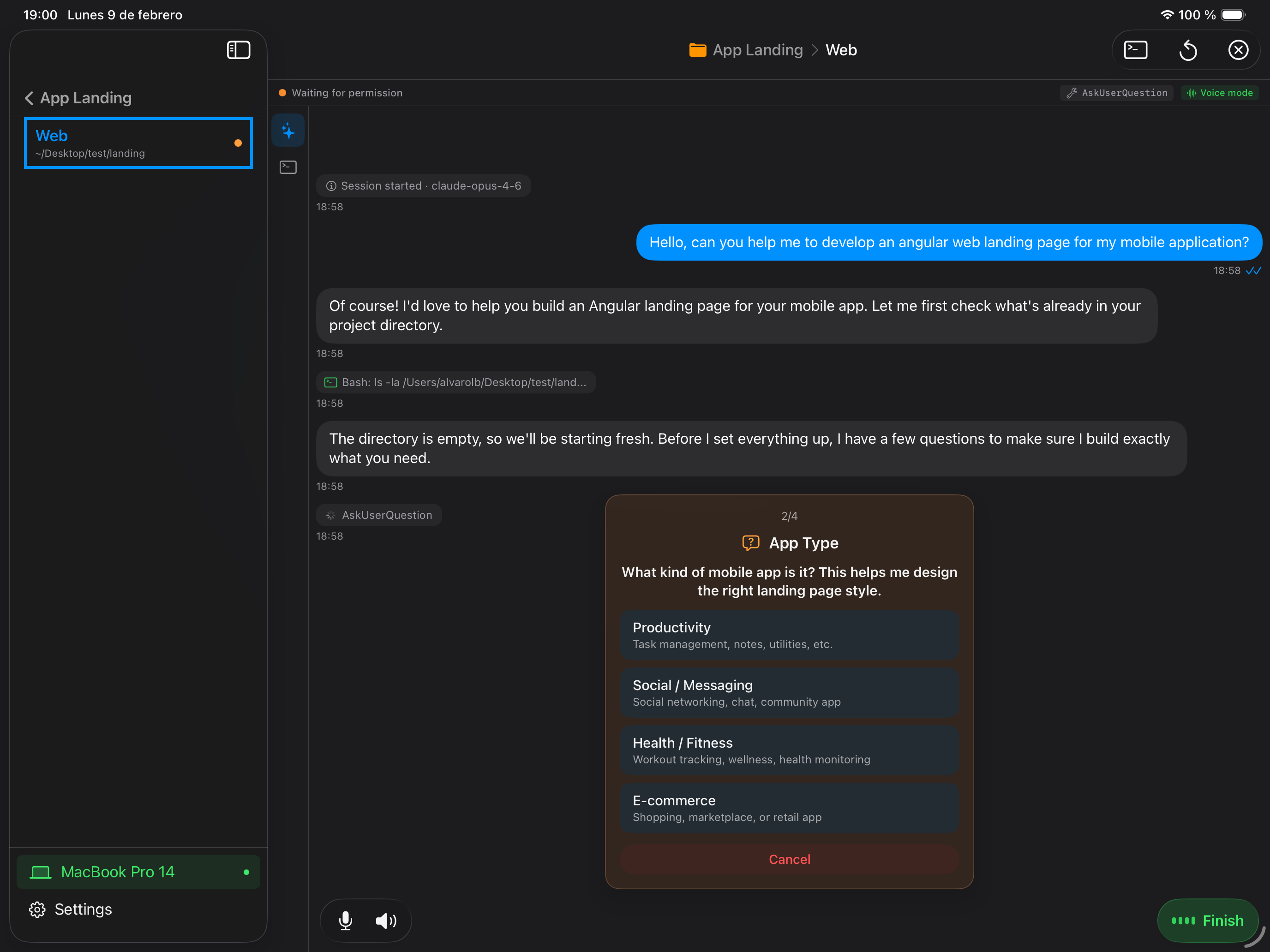 KoeCode iPad - Chat view