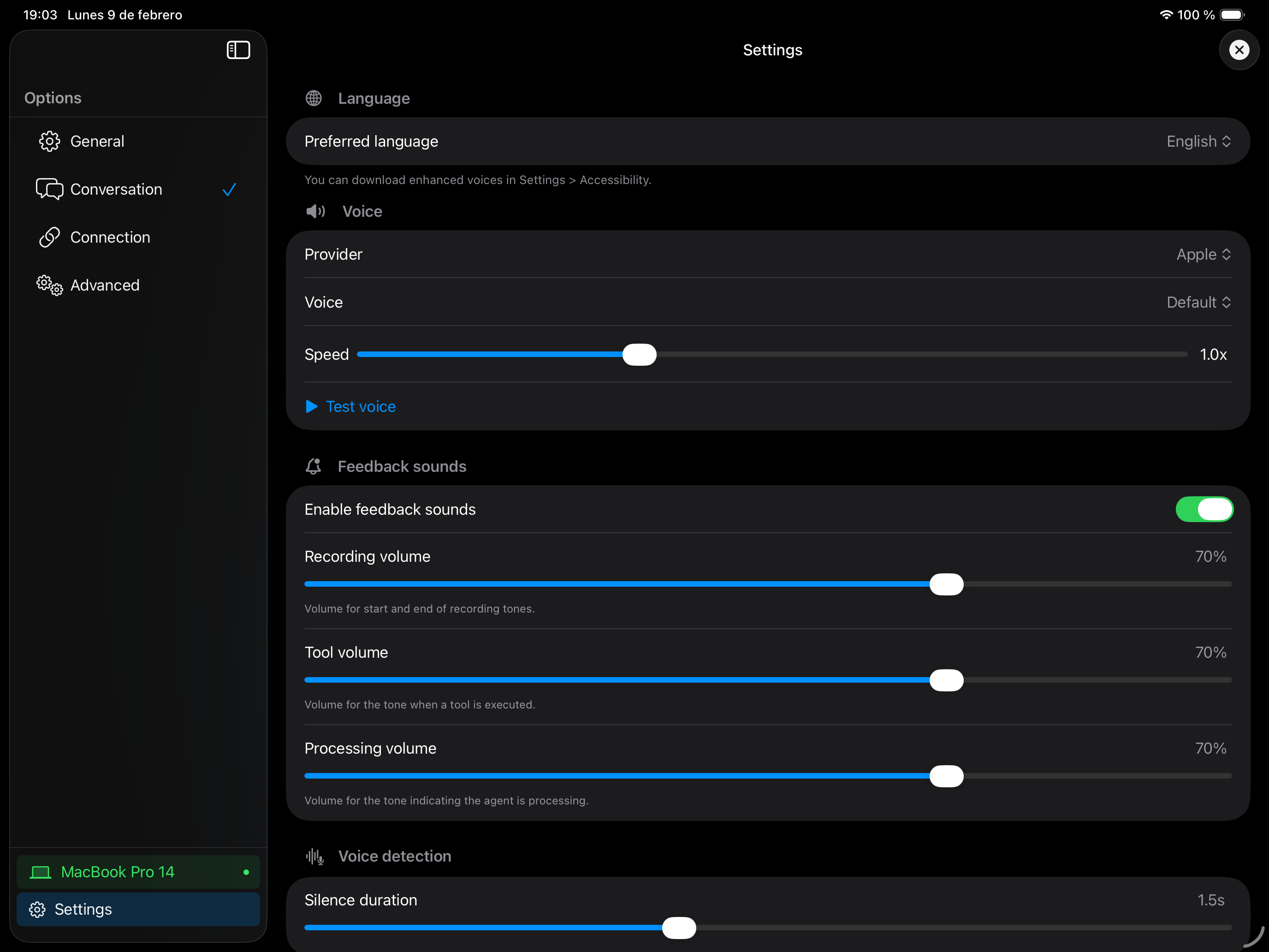 KoeCode iPad - Settings